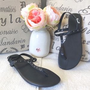 Bianco leather thong sandals black studded flats y2k
